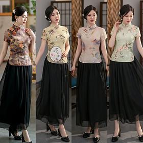 2022夏季单层中国风唐装清凉旗袍套装 XL757