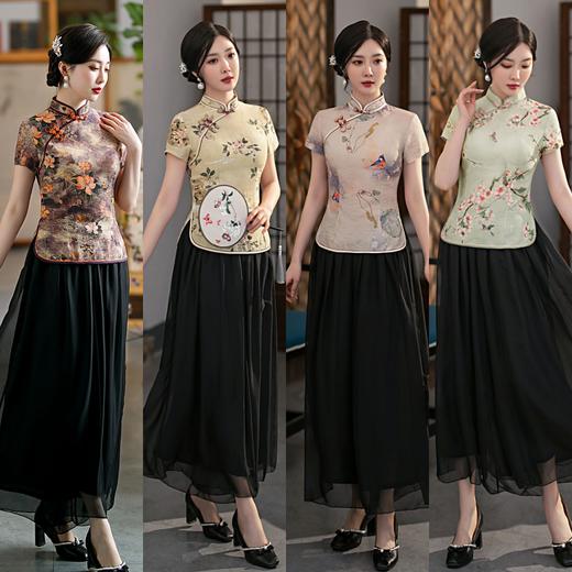2022夏季单层中国风唐装清凉旗袍套装 XL757 商品图0