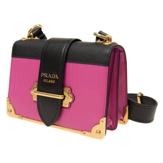 PRADA 普拉达 女士 Cahier 系列樱红色黑色牛皮单肩斜挎包 1BD045 2BB0 F0AJ6 OCH 商品图1
