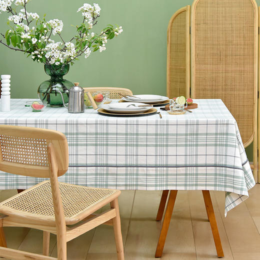 帆布细格纹桌布简约格子餐桌垫 商品图0