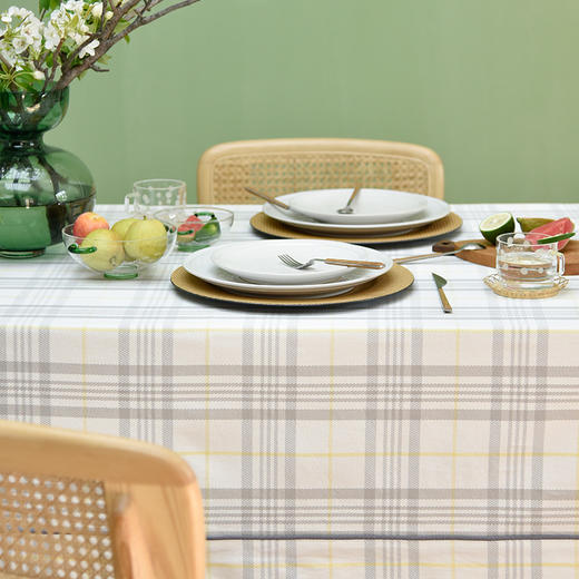 帆布细格纹桌布简约格子餐桌垫 商品图2