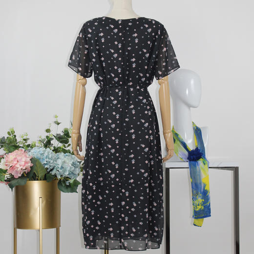 FOCALS福柯斯夏季圆领短袖雪纺印花中长款连衣裙F2YBX321AP 商品图2