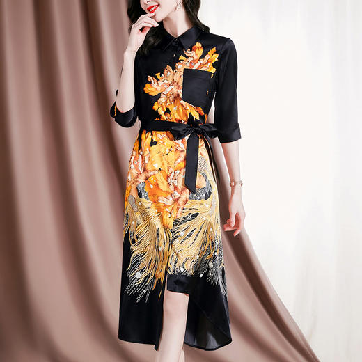 通勤百搭，新款印花优雅端庄大气收腰桑蚕丝连衣裙SM-82297789 商品图3
