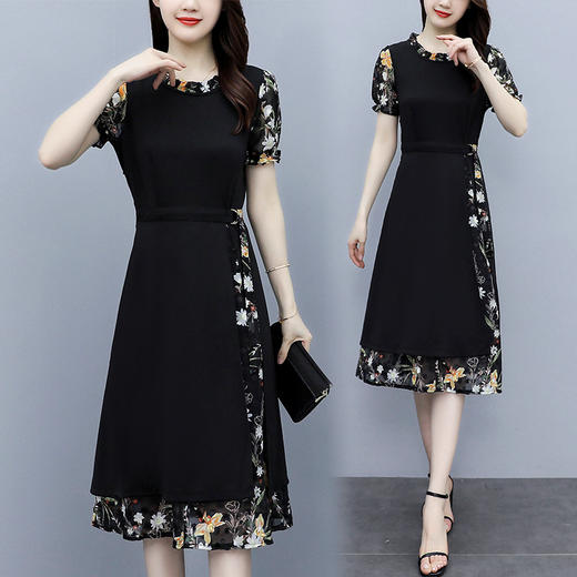 时尚拼接碎花连衣裙大码遮肚显瘦打底裙TYL06618 商品图3