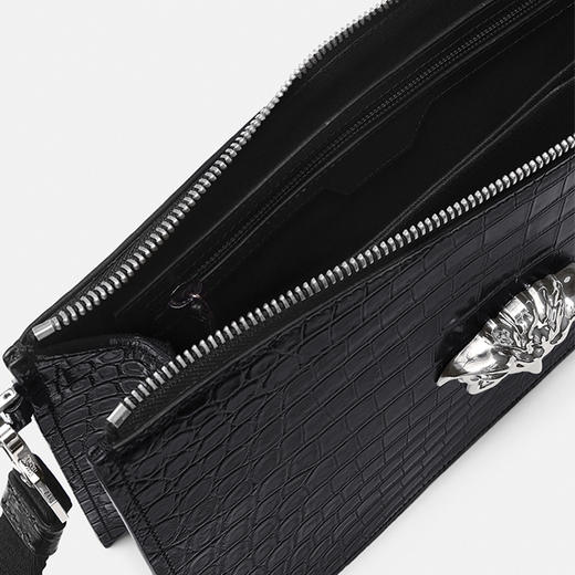 VERSACE 范思哲 男士皮革银色金属美杜莎头像鳄鱼纹手包 黑色 DP87631 1A00866 1B00E 商品图2