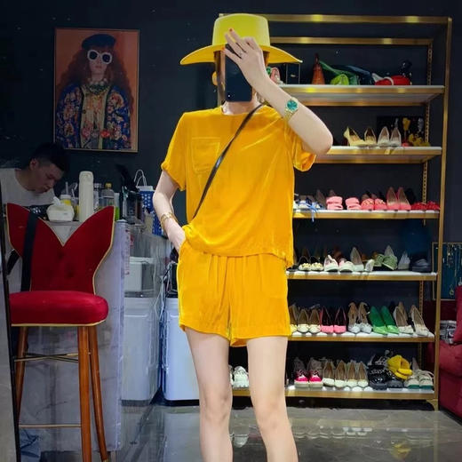 丁摩 进口丝绒夏季时尚短袖上衣短裤套装女薄款运动套装Q121166(21-179)HS-DY199 商品图3