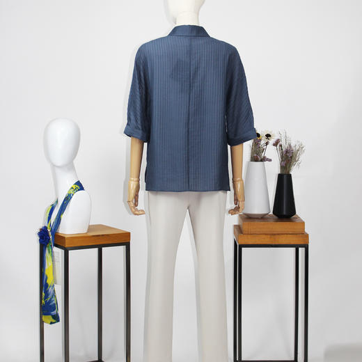 FOCALS福柯斯春夏新款直筒休闲连肩袖五分袖褶皱衬衫FRR2S139BA 商品图2