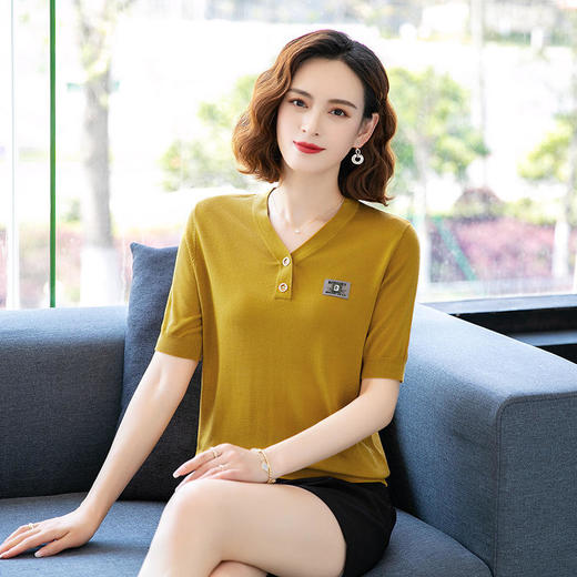 FCY QQ832冰丝针织衫女士上衣t恤宽松v领 商品图2