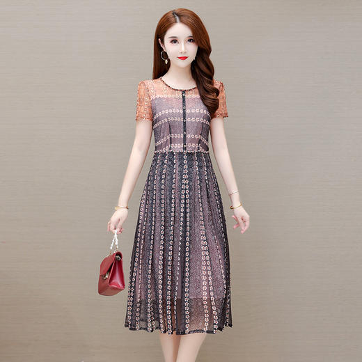 YWE JSH820时尚气质优雅大码短袖印花连衣裙 商品图2