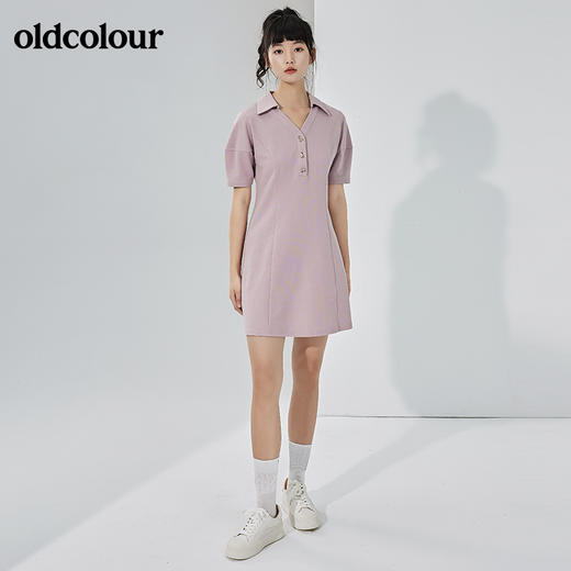 oldcolour夏季新品纯色时尚收腰短袖连衣裙BO22101078B 商品图1