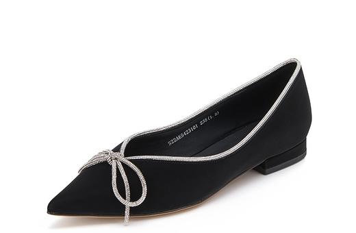 westory气质亮钻蝴蝶结尖头单鞋纯色真皮平底鞋一脚蹬浅口女鞋S22AE54231 商品图2