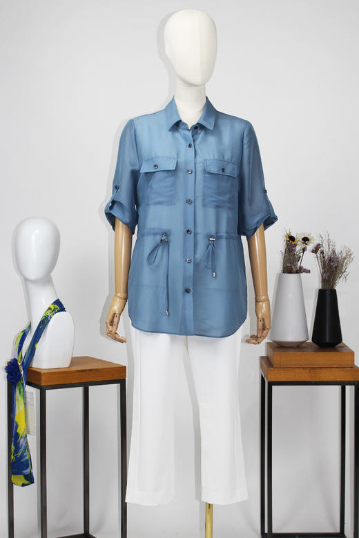 FOCALS福柯斯春夏新款可调节七分袖工装风休闲纯色衬衫FRR2S156B8 商品图5