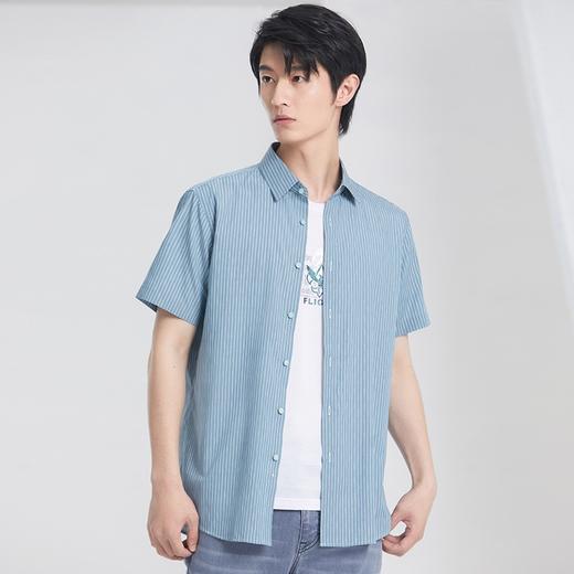 圣得西男士短袖衬衫春夏新款时尚撞色条纹商务休闲衬衣男潮2222953006 商品图2