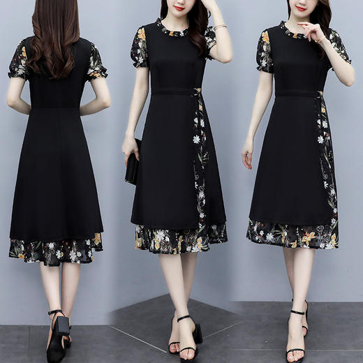 时尚拼接碎花连衣裙大码遮肚显瘦打底裙TYL06618 商品图4