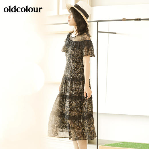 oldcolour专柜款不规则露肩蕾丝连衣裙女中长款夏M24101155 商品图3