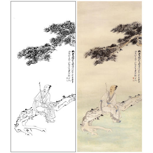 张大千竖幅工笔传统人物白描底稿-《松阴高士》-多种白描尺寸可选-QD43 商品图0