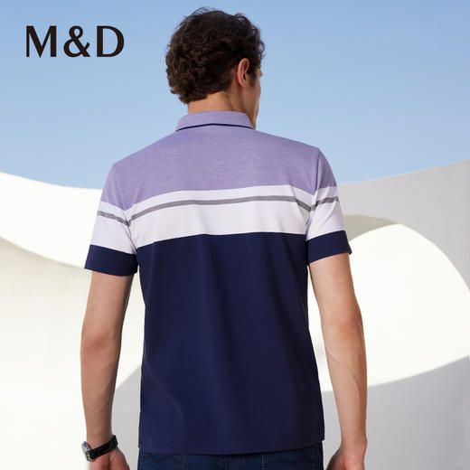 MD名盾长绒棉翻领条纹撞色Polo衫短袖商务男士休闲合身T恤上衣 商品图3