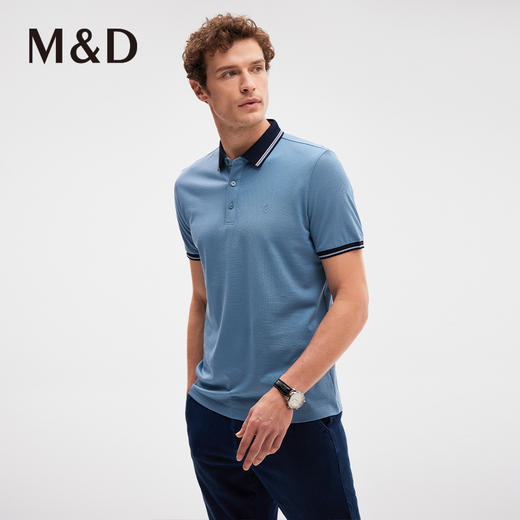 MD名盾桑蚕丝翻领撞色短袖Polo衫夏新款商务男士合身蓝色T恤 商品图2