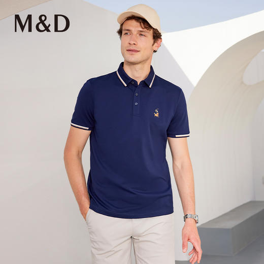 名盾新疆长绒棉翻领商务休闲男士T恤夏季短袖蓝色合身Polo衫男装 商品图2