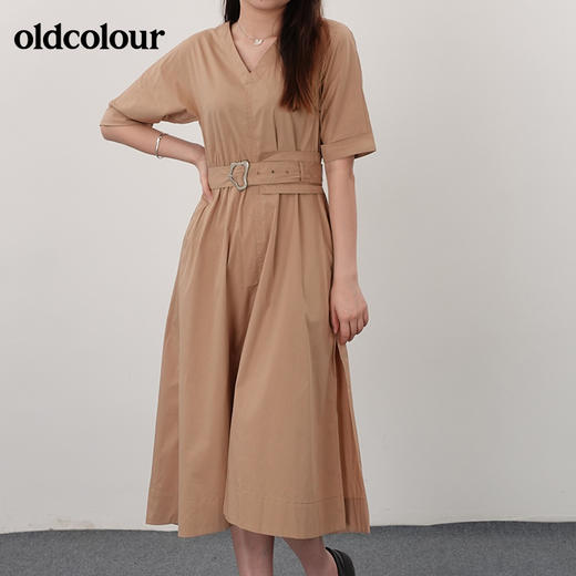 oldcolour21夏V领法式复古中长款气质连衣裙N21101122 商品图0