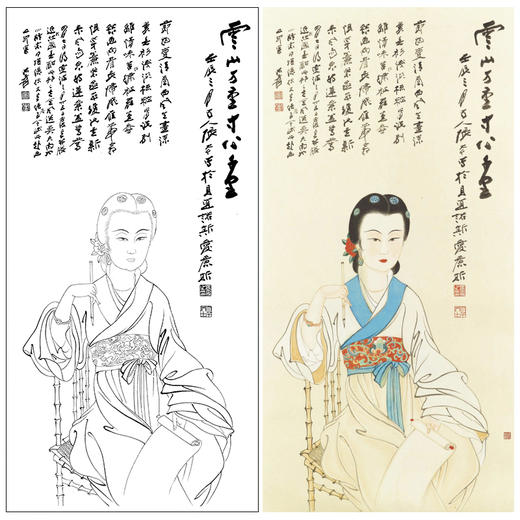 张大千竖幅工笔传统仕女人物白描底稿-QD47 商品图0