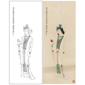 张大千竖幅工笔传统仕女人物白描底稿-仕女图-QD54