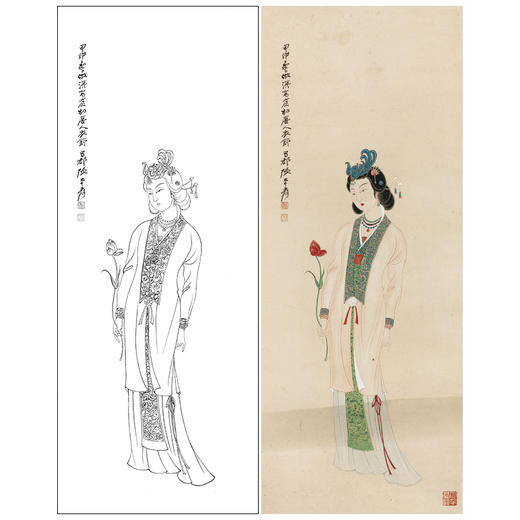 张大千竖幅工笔传统仕女人物白描底稿-仕女图-QD54 商品图0