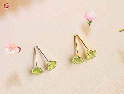 橄榄石耳钉  镶嵌：925银镶（银色、镀金款） 商品图3