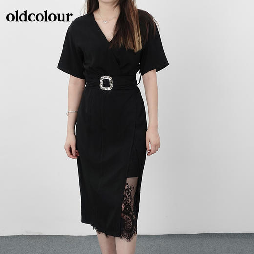 oldcolour21夏高腰显瘦蕾丝小黑裙气质a字连衣裙N21101167 商品图0