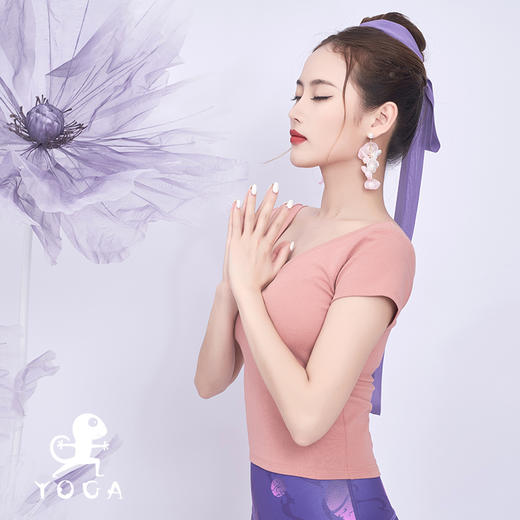 壁虎瑜伽【2205SY175】V领齐腰亲肤短袖（一体式胸垫）（5天发货） 商品图4