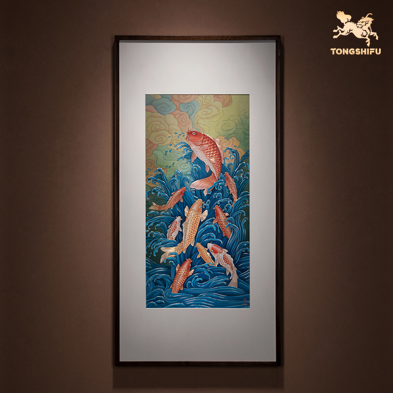 铜师傅 手工錾刻 铜雕画《九鱼聚财之二》装饰画