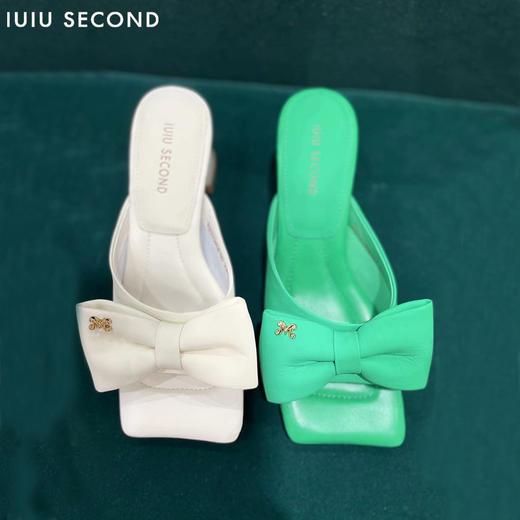 IUIU SECOND 2022夏新款柔软鼓鼓棉方头蝴蝶结凉拖鞋U22BJ24581 商品图3