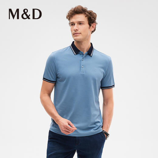MD名盾桑蚕丝翻领撞色短袖Polo衫夏新款商务男士合身蓝色T恤 商品图1
