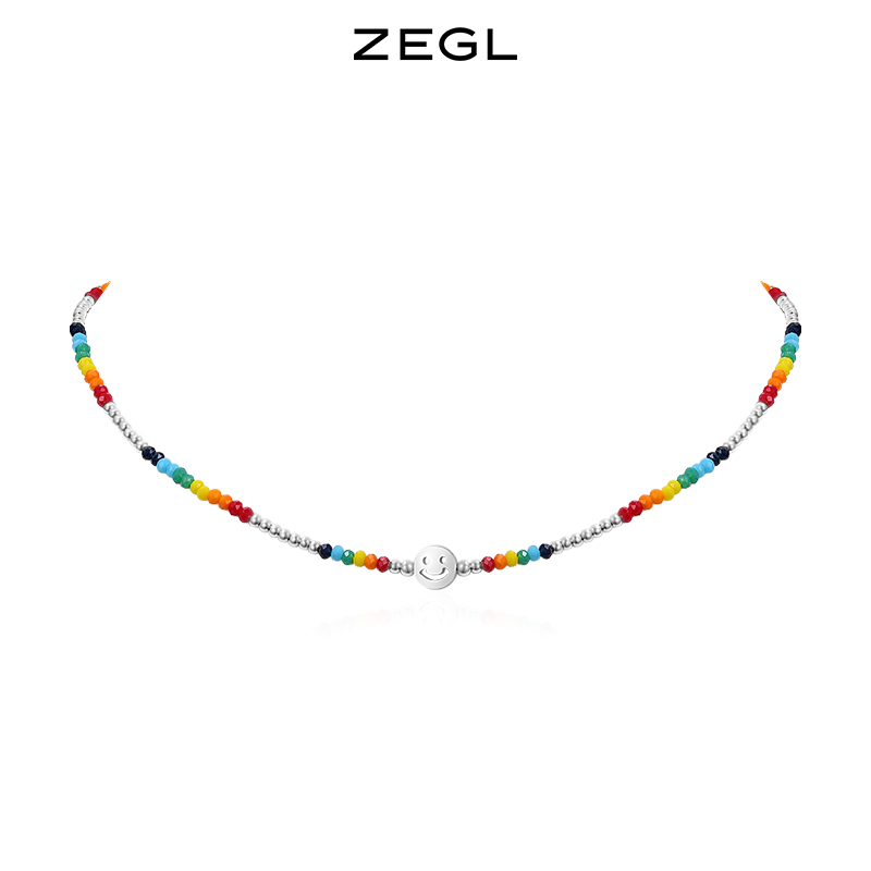 ZEGL小彩串彩虹笑脸串珠项链女款夏日多巴胺y2k甜酷彩色锁骨颈链