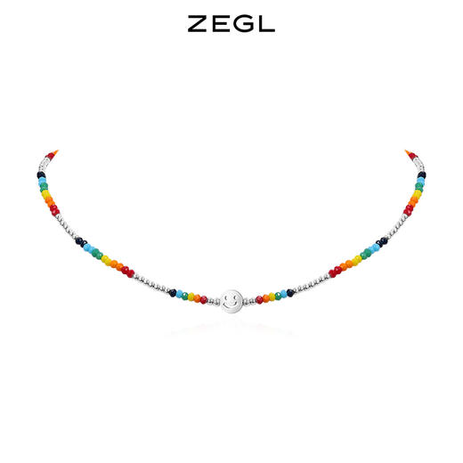 ZEGL小彩串彩虹笑脸串珠项链女款夏日多巴胺y2k甜酷彩色锁骨颈链 商品图0
