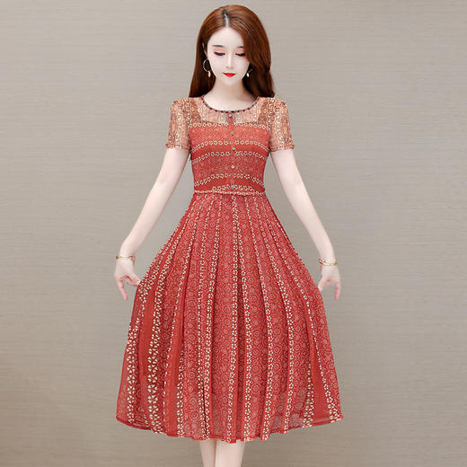 YWE JSH820时尚气质优雅大码短袖印花连衣裙 商品图1