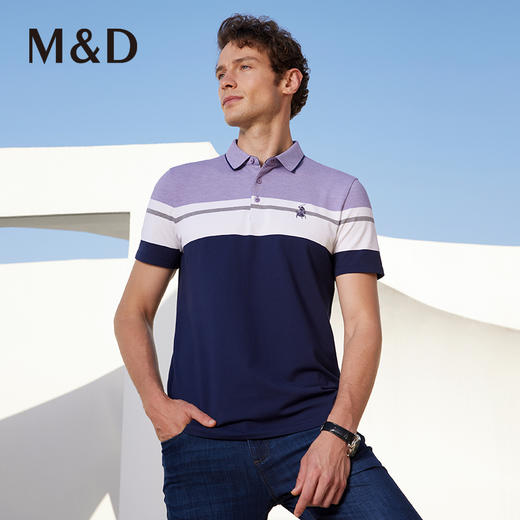 MD名盾长绒棉翻领条纹撞色Polo衫短袖商务男士休闲合身T恤上衣 商品图1
