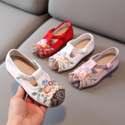 儿童汉服鞋子软底民族风复古女童绣花布鞋 BS-T22-11 商品图0