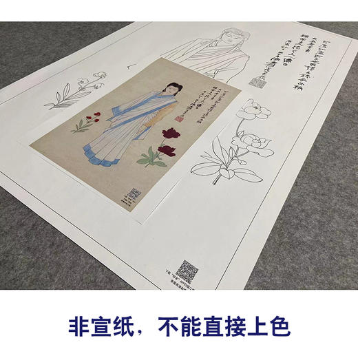 张大千竖幅工笔传统仕女人物白描底稿-QD50 商品图2