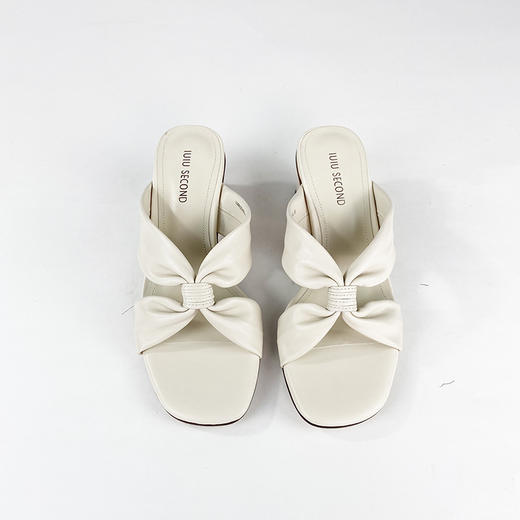 IUIU SECOND 夏季柔软羊皮方头交叉带粗跟凉拖鞋U20BJ23421 商品图1