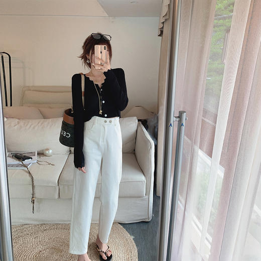 不退不换 介意慎拍！ 八分版XS 金蘑菇菇【空调小白牛】高质棉纤维！松紧腰白色直筒牛仔裤 商品图0