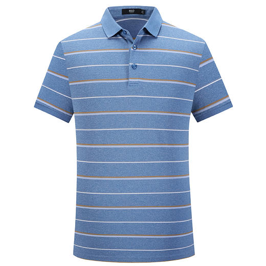 【桑蚕丝】名盾条纹翻领短袖蓝色Polo衫吸湿透气防嗮凉感商务男装 商品图4