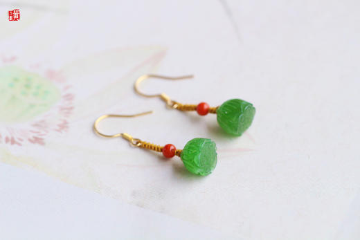 [ 清欢系列 ] 碧玉莲蓬设计款耳饰 | 925银镶、搭配南红 商品图2