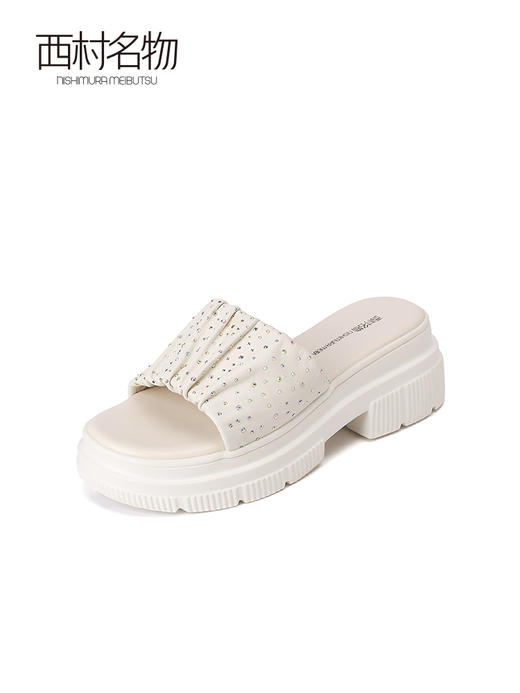 西村名物2022夏季商场同款牛皮革气质个性褶皱松糕拖鞋外穿T22BJ24961 商品图3