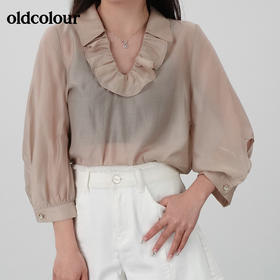 oldcolour21夏木耳领轻透小v领短袖衬衫N21012154