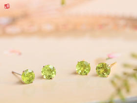 橄榄石耳钉  镶嵌：925银镶（银色、镀金款）