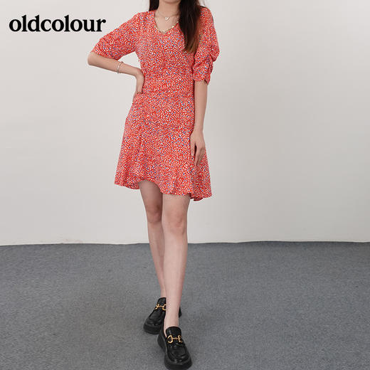 oldcolour夏高腰显瘦气质小v领碎花连衣裙N21101161 商品图0