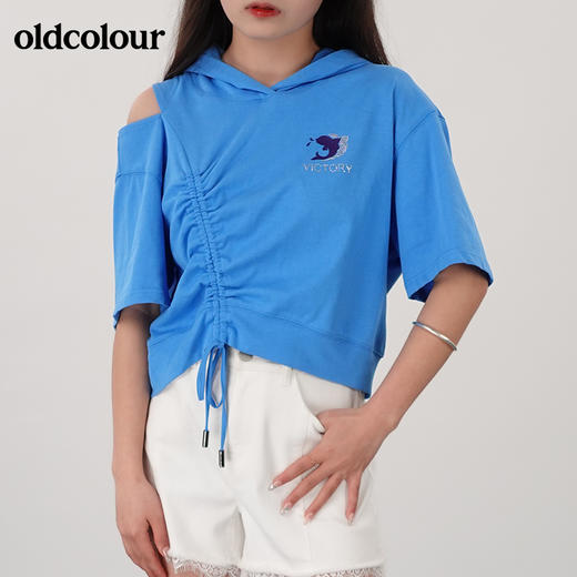 oldcolour21夏设计感抽绳休闲上衣女装T恤N21021163 商品图0