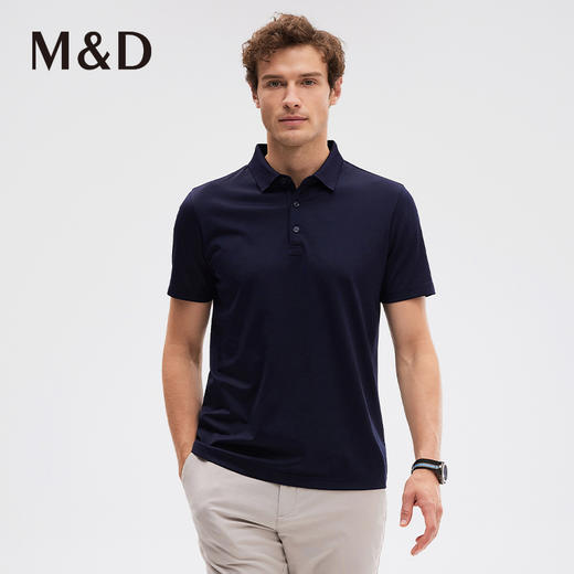 名盾翻领短袖Polo衫薄款桑蚕丝商务透气百搭蓝色T恤夏 商品图0