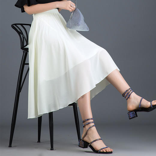 雪纺新款小清新半身裙仙女裙大摆纯色松紧腰MYX-XH927 商品图4